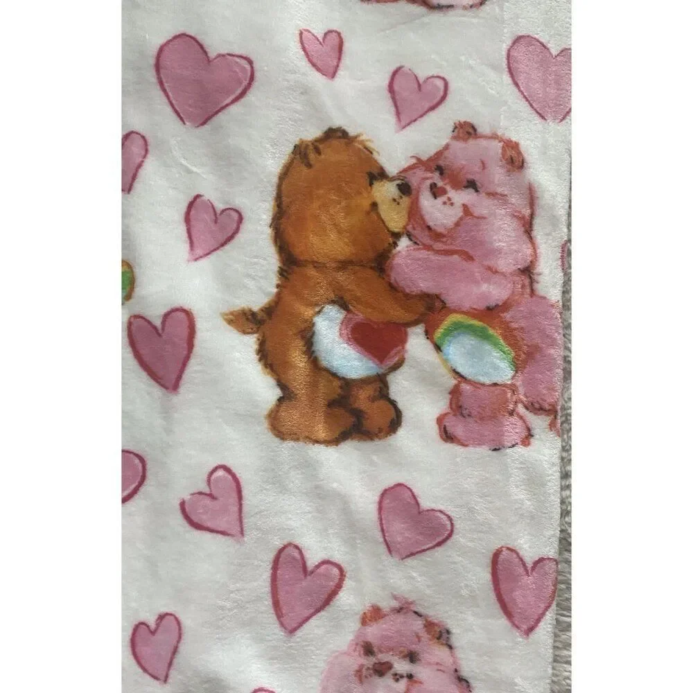 Care Bears Soft Plush Throw Blanket 50 X 70” Kisses Hearts Love‎ Valentines NEW